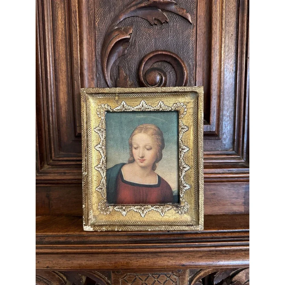 Italian Vintage Reproduction of Raffaello Madonna de Cardellino Small Print Silk - Picture 1 of 4